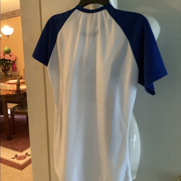 Adidas top stretchy royal blue and white top with gold sparkles . Nice look - Picture 2 of 9